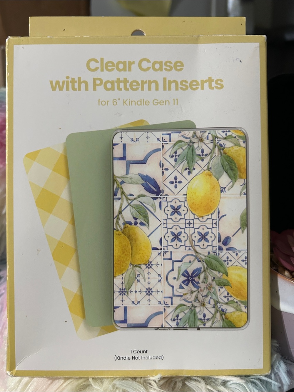 Amazon Clear Kindle Case with Lemon Tile and Solid Yellow & Green Inserts